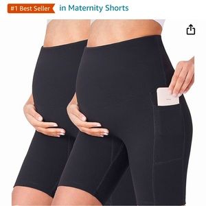 EUC POSHDIVAH Women's Maternity 8” over Belly Bike Shorts with Pockets Size L